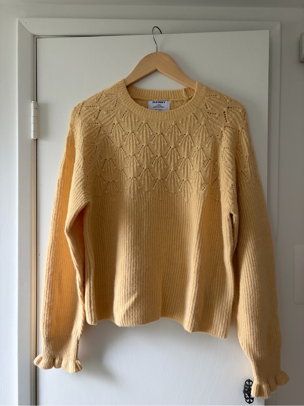 Old Navy Butter Yellow Crewneck Sweater with Ruffle Sleeve